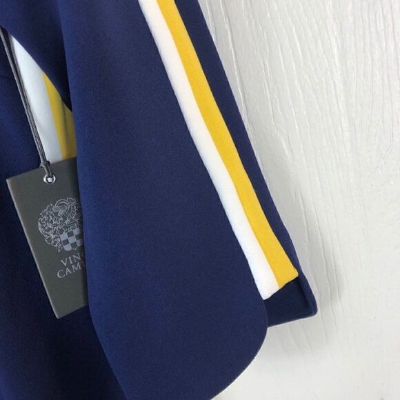New! Vince Camuto Navy Blue Shift Dress With Yellow and White Side Stripe Sz 8 - Picture 4 of 8